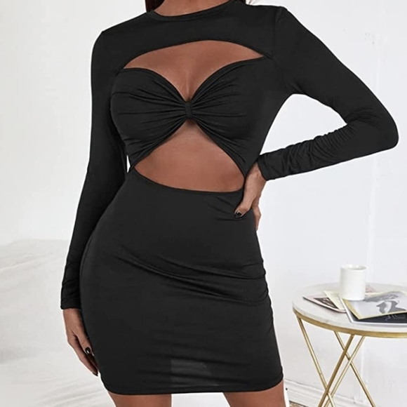 CUT Out Ruched Bodycon Dress Shein Size Large - Picture 2 of 8